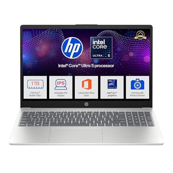 HP 15,Intel Ultra 5 125H (16GB DDR5, 1TB SSD) FHD, IPS, 15.6''/39.6cm, Win11, M365 Basic(1yr)*Office24, Silver, 1.65kg, fd1354TU, Intel Arc Graphics, FHD Camera w/Shutter, AI Powered Laptop