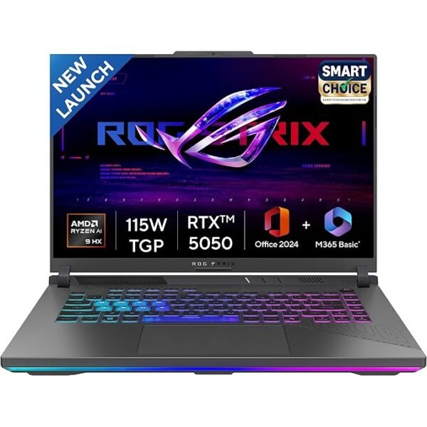 ASUS ROG Strix G16,Samrtchoice, AMD Ryzen 9 8940HX, Gaming Laptop(RTX 5050-8GB/16GB RAM/1TB SSD/FHD+/16"/165Hz/90Whr/Windows 11/M365 Basic (1Year)*/Office Home 2024/Eclipse Gray/2.5 Kg) G614PH-RV033WS
