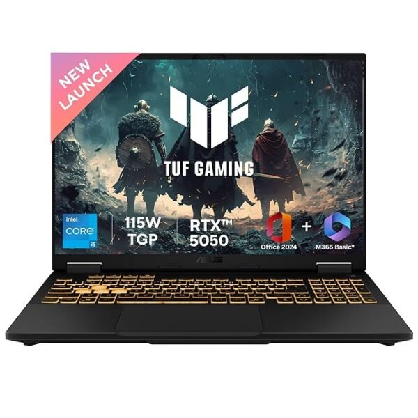 ASUS TUF F16,13th Gen,Intel Core i5-13450HX,Gaming Laptop(RTX 5050-8GB/115W TGP/16GB RAM/1TB SSD/FHD+/16"/165Hz/90Whr/Windows 11/M365 Basic (1Year)*/Office Home 2024/Jaeger Gray/2.5 Kg)FX608JH-RV057WS