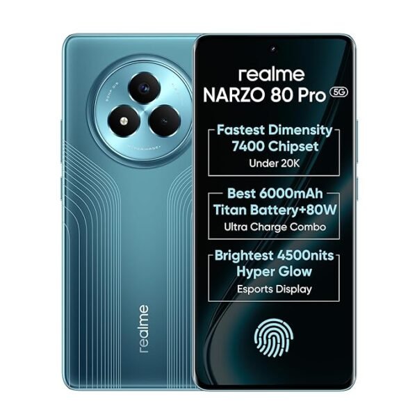 realme NARZO 80 Pro 5G (Racing Green,8GB+256GB) | Segment's 1st MediaTek Dimensity 7400 Chipset | 6000mAh Titan Battery + 80W Ultra Charge | 4500nits HyperGlow Esports Display | IP69 Waterproof