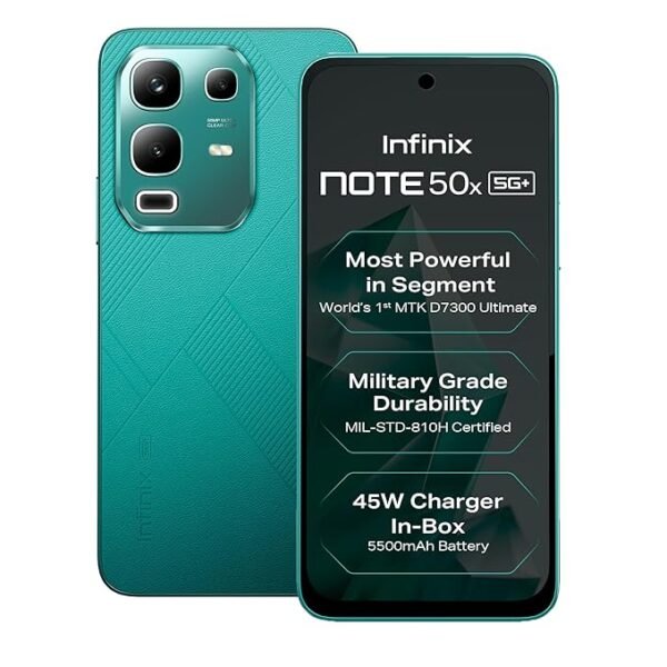 Infinix Note 50x 5G+ (Sea Breeze Green, 6GB RAM, 128GB Storage) | MediaTek D7300 Ultimate | 90FPS BGMI Gaming | 5500mAH Battery with 45W FastCharge | 650K+ AnTuTu AI